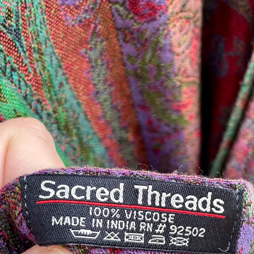 Sacred Threads fringe floral paisley multicolored shawl - Picture 10 of 13